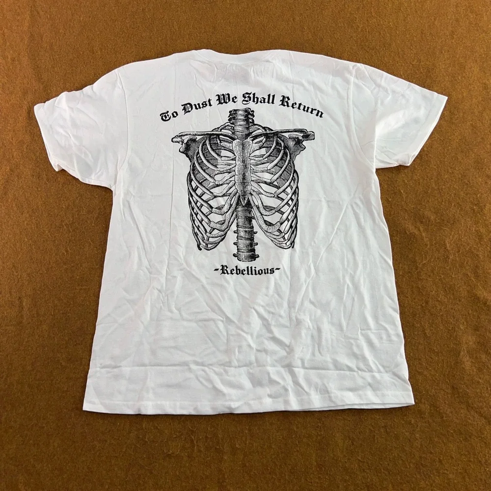 BrandMakers Men Large White To Dust We Shall Return Skeleton Graphic T-Shirt NWT